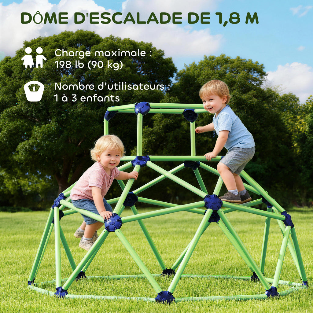 Dôme d'escalade enfant 183 cm, cage à grimper, intérieure et extérieure, charge 90 kg, assemblage facile, vert-3
