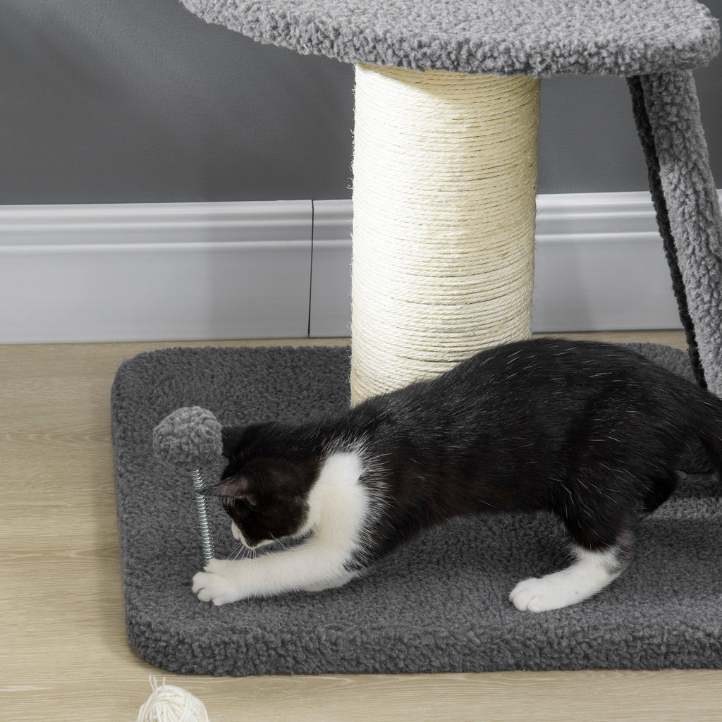 Arbre à chat avec griffoir tronc en sisal boules suspendues et plate-forme d'observation hauteur 92 cm - gris-8