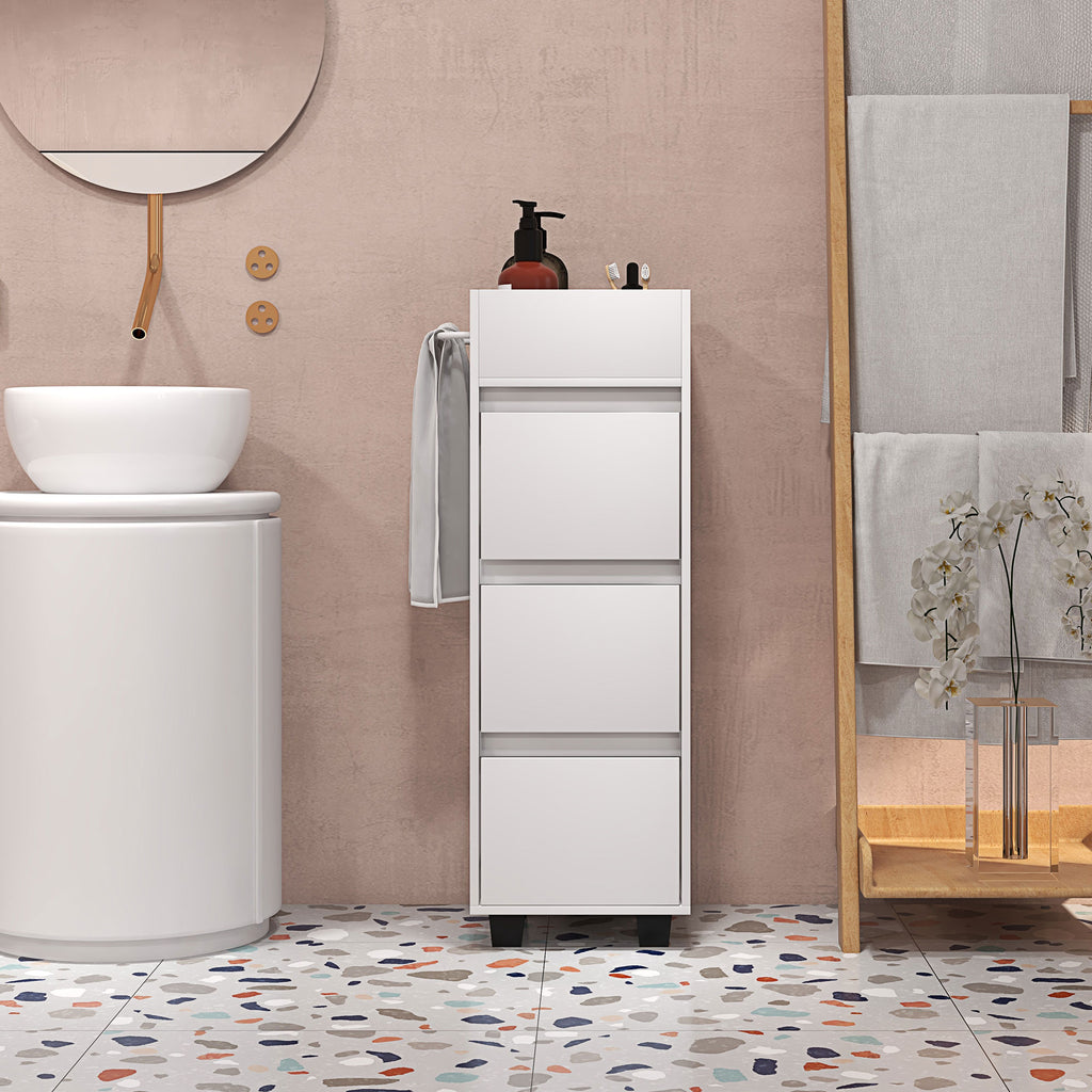 Meuble de rangement pour salle de bain avec 4 compartiments, 3 tiroirs et porte-serviettes, dim. 35 x 30 x 90 cm, blanc-7