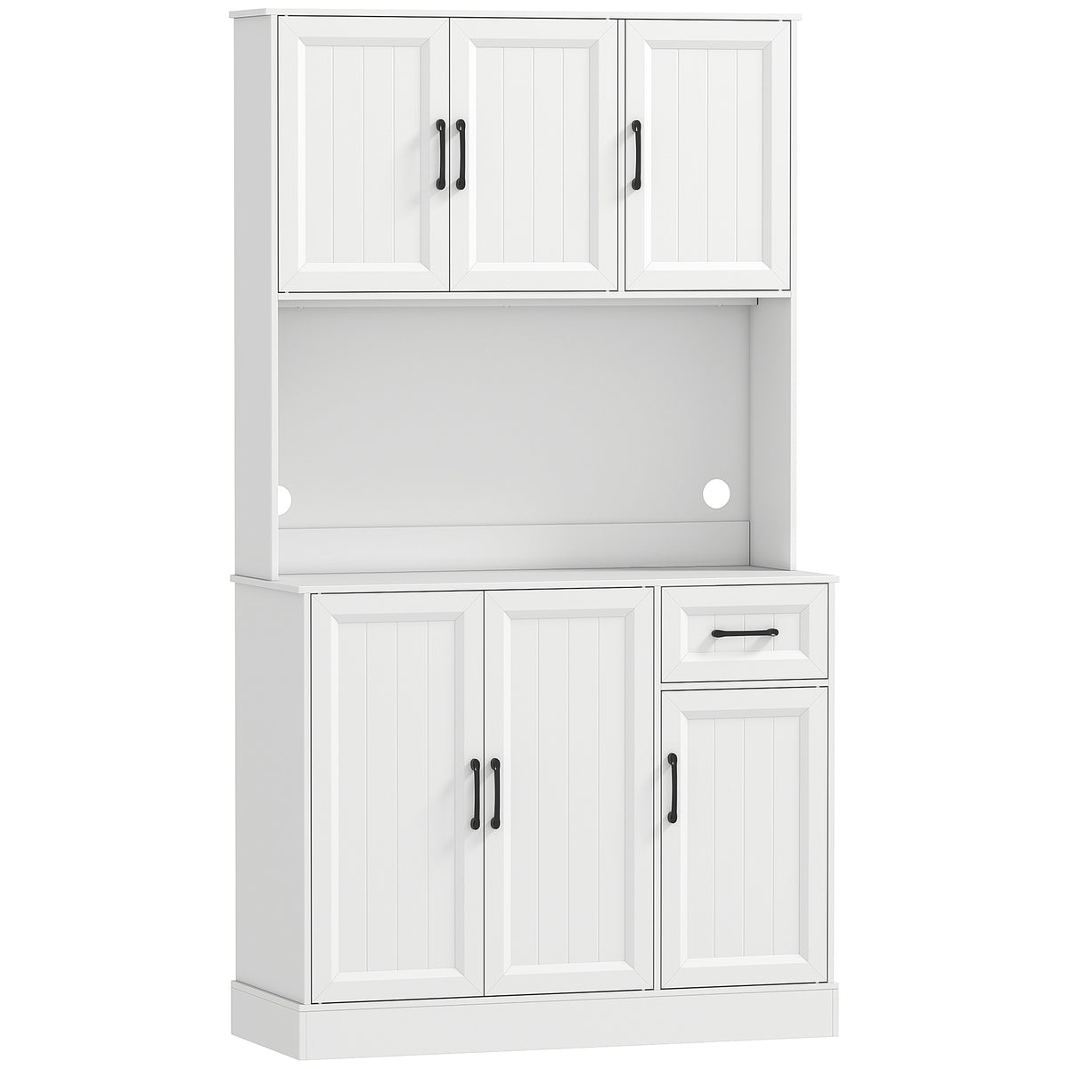 Buffet Haut Cuisine Moderne, 6 Portes, 1 tiroir, 1 Compartiment Ouvert, Étagères Réglables, 100 x 39,5 x 180,5 cm, Blanc-0