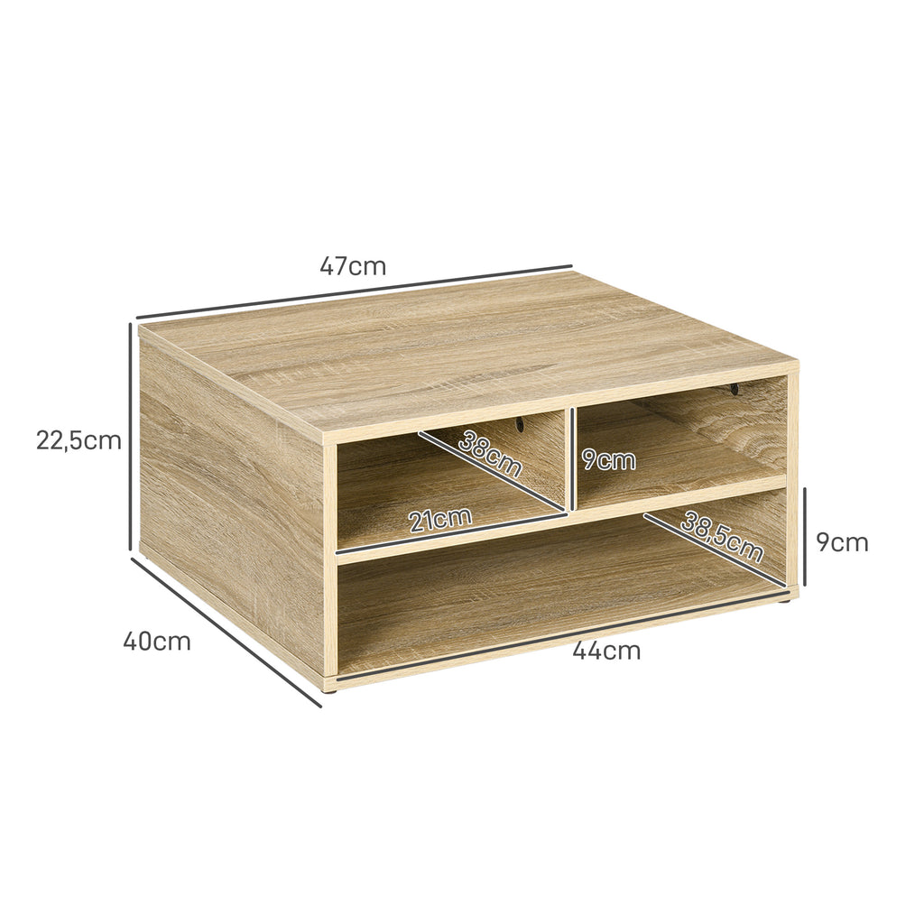 Organiseur bureau aspect bois avec 3 compartiments fournitures support d'imprimante dim. 47L x 40l x 22,5H cm-2
