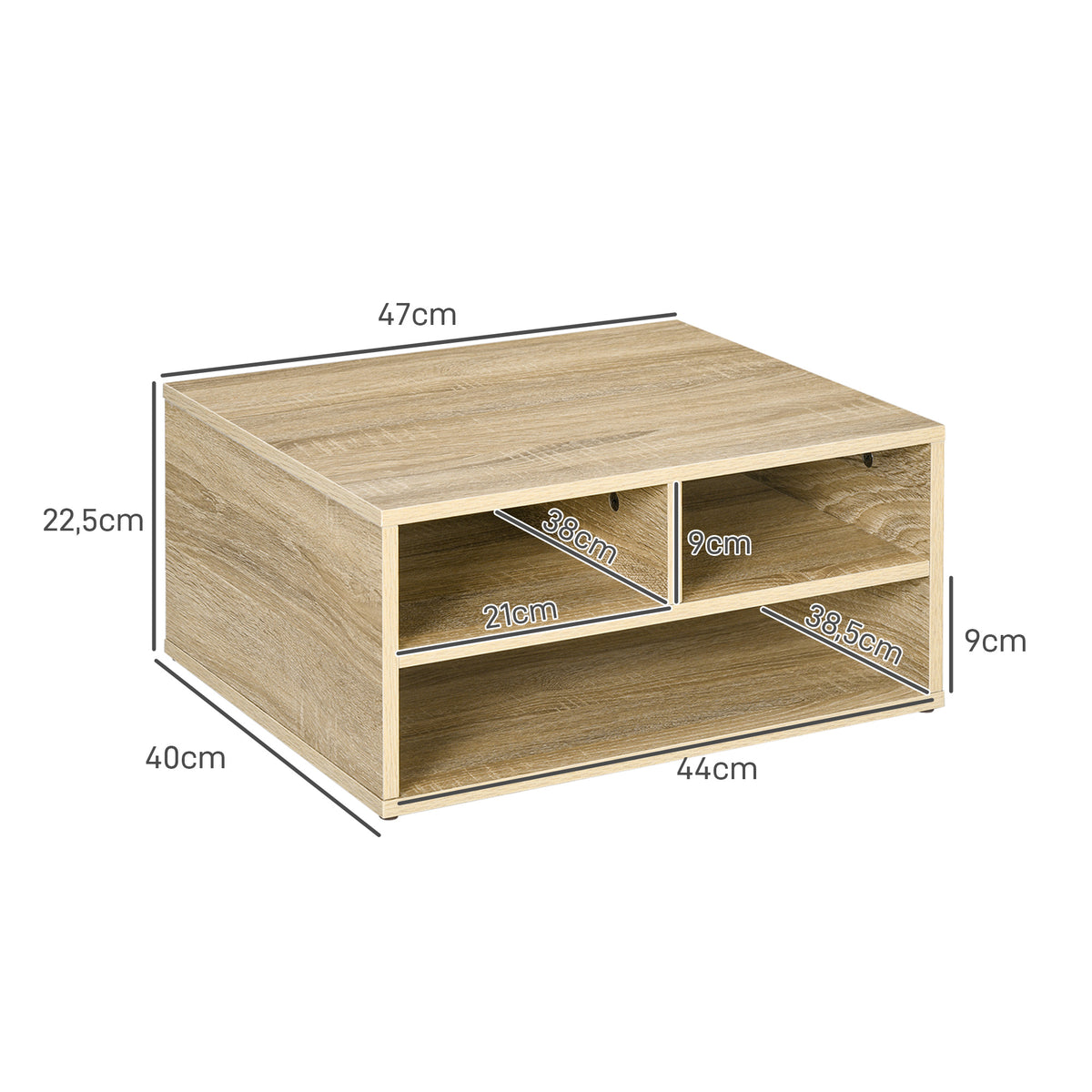 Organiseur bureau aspect bois avec 3 compartiments fournitures support d'imprimante dim. 47L x 40l x 22,5H cm-2