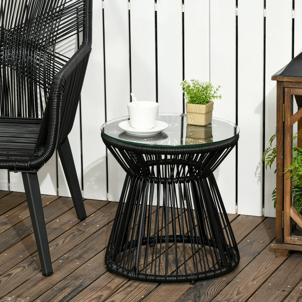 Table de jardin ronde en résine tressée imitation rotin table de bistrot métal plateau verre trempé Ø 40 x 42 cm noir-1