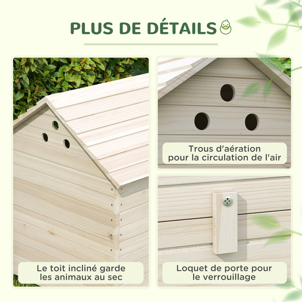 Abri pour canards maison pour canards avec toit ouvrant ventilation et porte-rampe 100 x 82,5 x 91 cm bois naturel-6