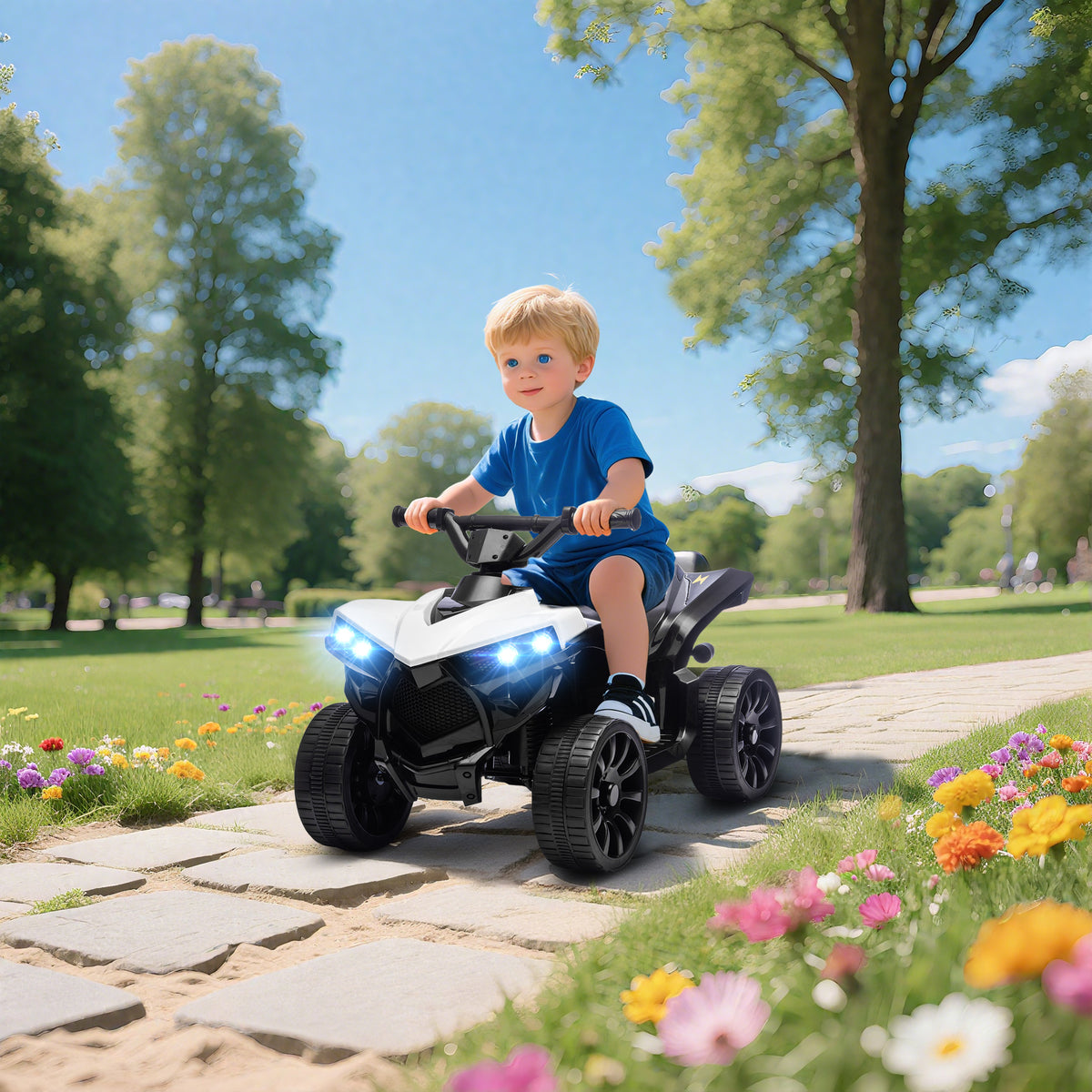 Quad électrique enfant 6V, voiture électrique enfants ATV, musique et phares LED, pour 18-56 mois, 70x42x45cm, blanc-1