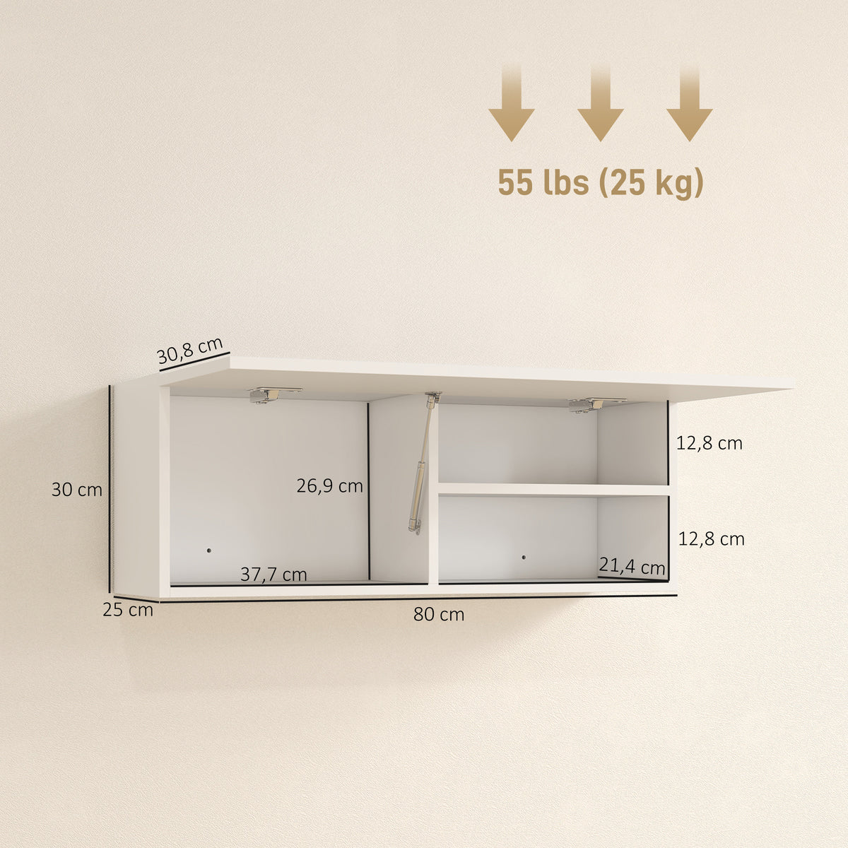 Armoire murale de salle de bain, meuble de rangement suspendu avec porte à charnières, 80 x 25 x 30 cm, blanc-2