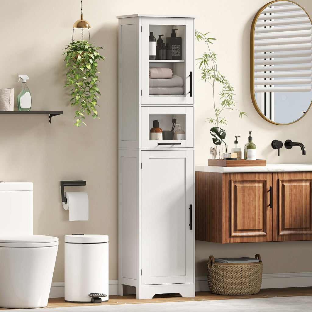 Meuble colonne salle de bain, meuble de rangement avec tiroir, 2 portes et étagère réglable, 40 x 31 x 170 cm, blanc-9