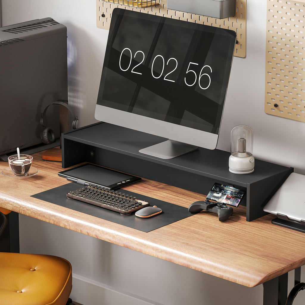 Rehausseur écran PC bureau support d'écran d'ordinateur de 100 cm support moniteur avec deux compartiments, noir-9