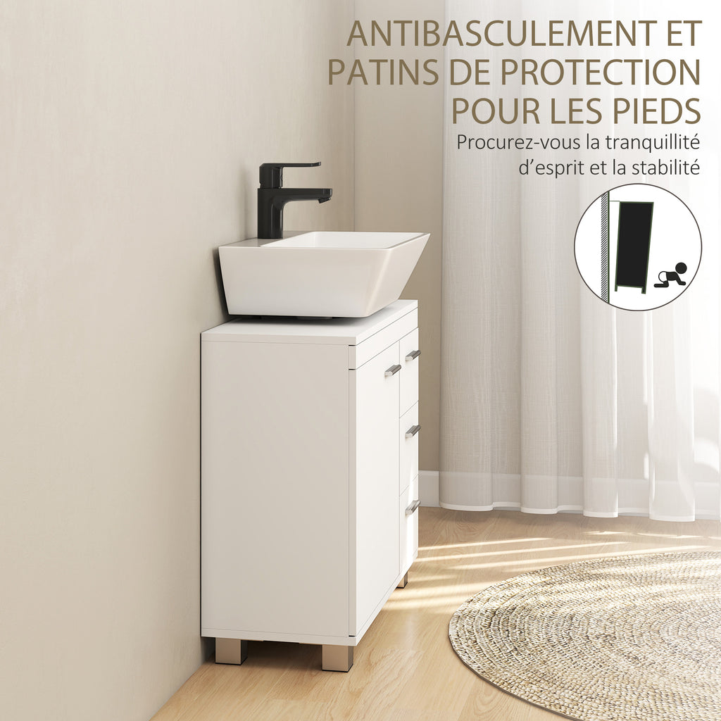 Meuble sous lavabo, meuble de salle de bain avec 3 tiroirs et porte à fermeture amortie, 70 x 30 x 64 cm, blanc-6