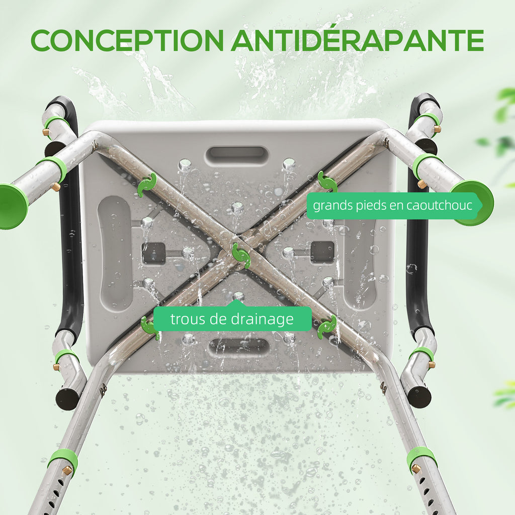 Tabouret de douche pour personnes âgées et handicapées avec accoudoirs, hauteur réglable, patins antidérapants, vert-5