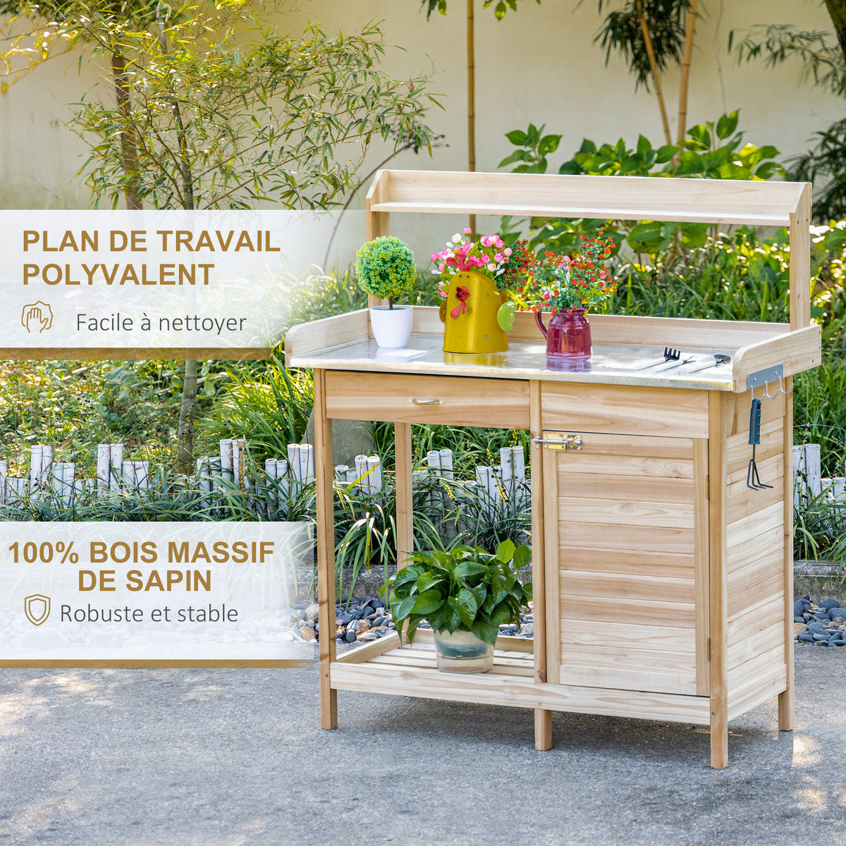 Table de rempotage table de jardinage avec 2 étagères, tiroir, placard, plateau tôle acier galvanisé avec-6
