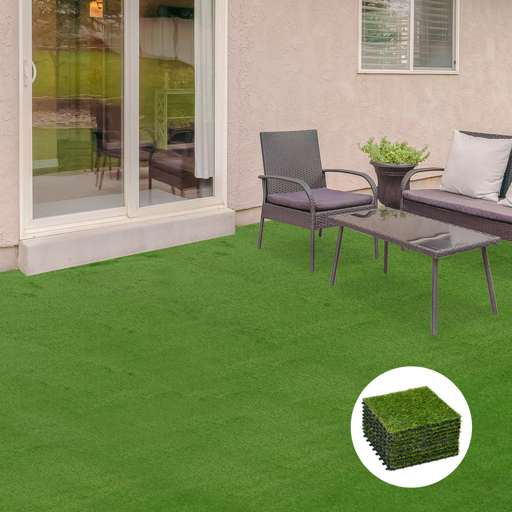Gazon synthétique Artificiel Set de 10 Dalles Carreaux 30 x 30 cm épaisseur Confort 3,5 cm à emboîter Vert-1