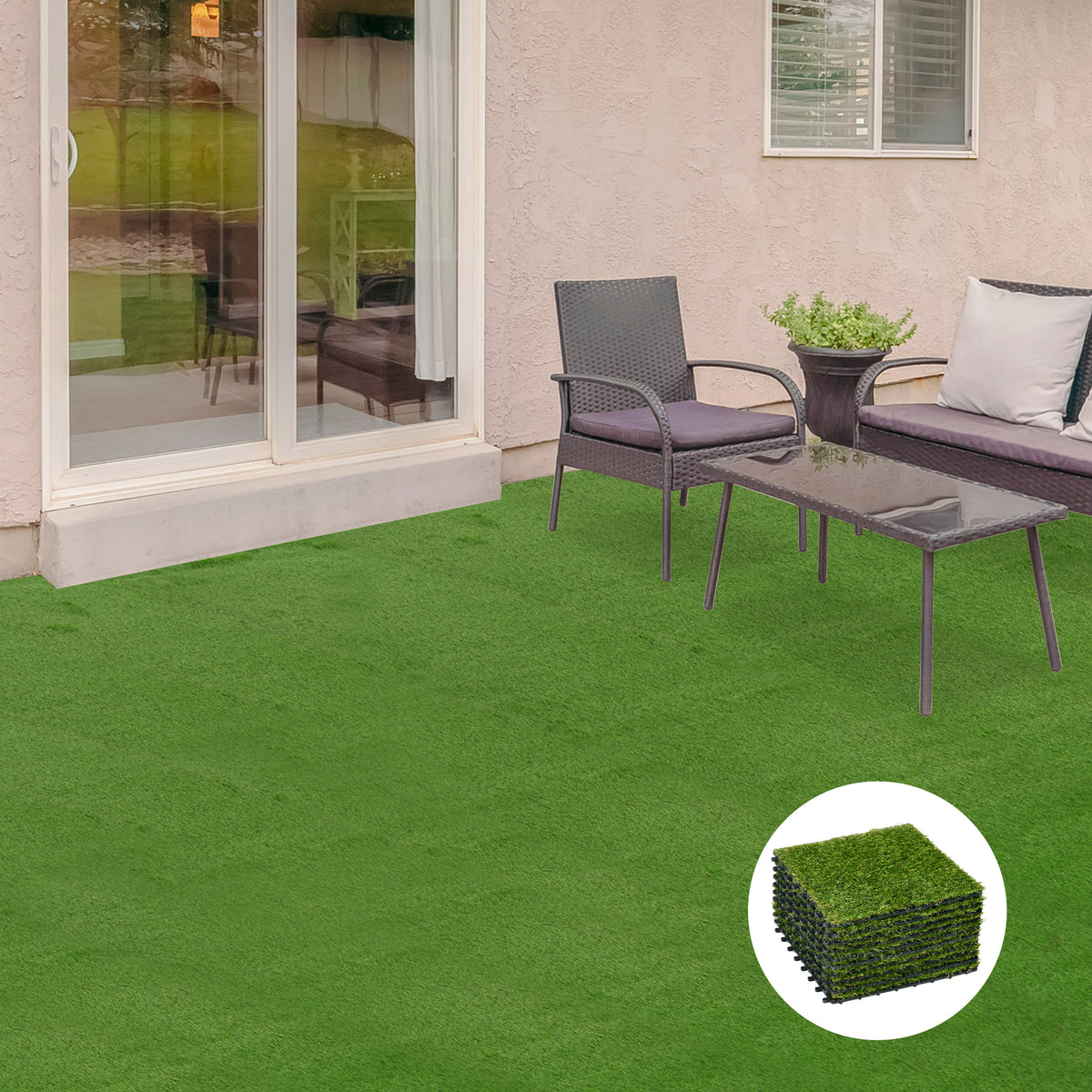 Gazon synthétique Artificiel Set de 10 Dalles Carreaux 30 x 30 cm épaisseur Confort 3,5 cm à emboîter Vert-1