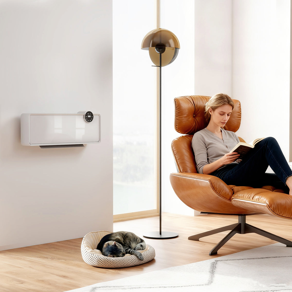 Chauffage mural en céramique 1000/2000W, radiateur électrique, ventilateur, thermostat, minuterie, 54x18,7x12,3cm, blanc-1