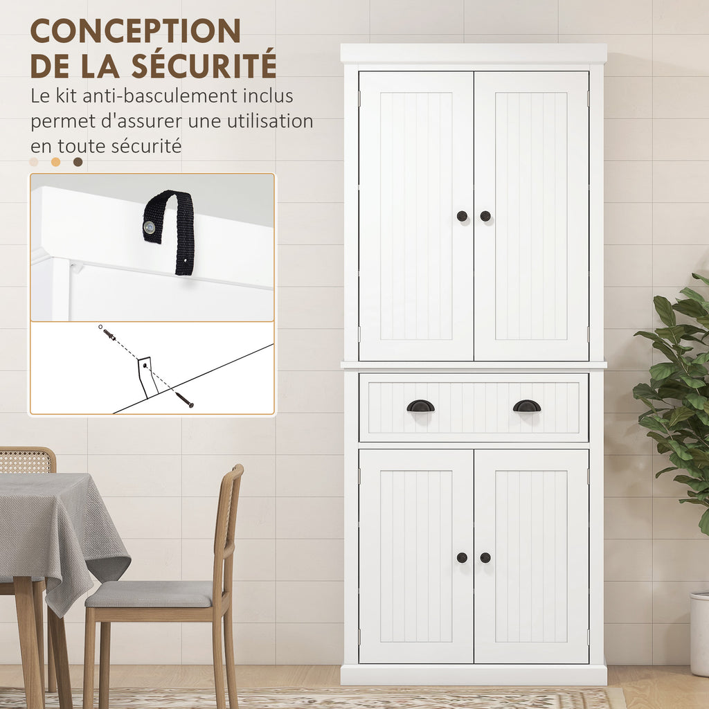 Armoire de cuisine buffet cuisine multi-rangements étagères réglables 4 portes grand tiroir 76,2 x 40,2 x 183 cm blanc-5