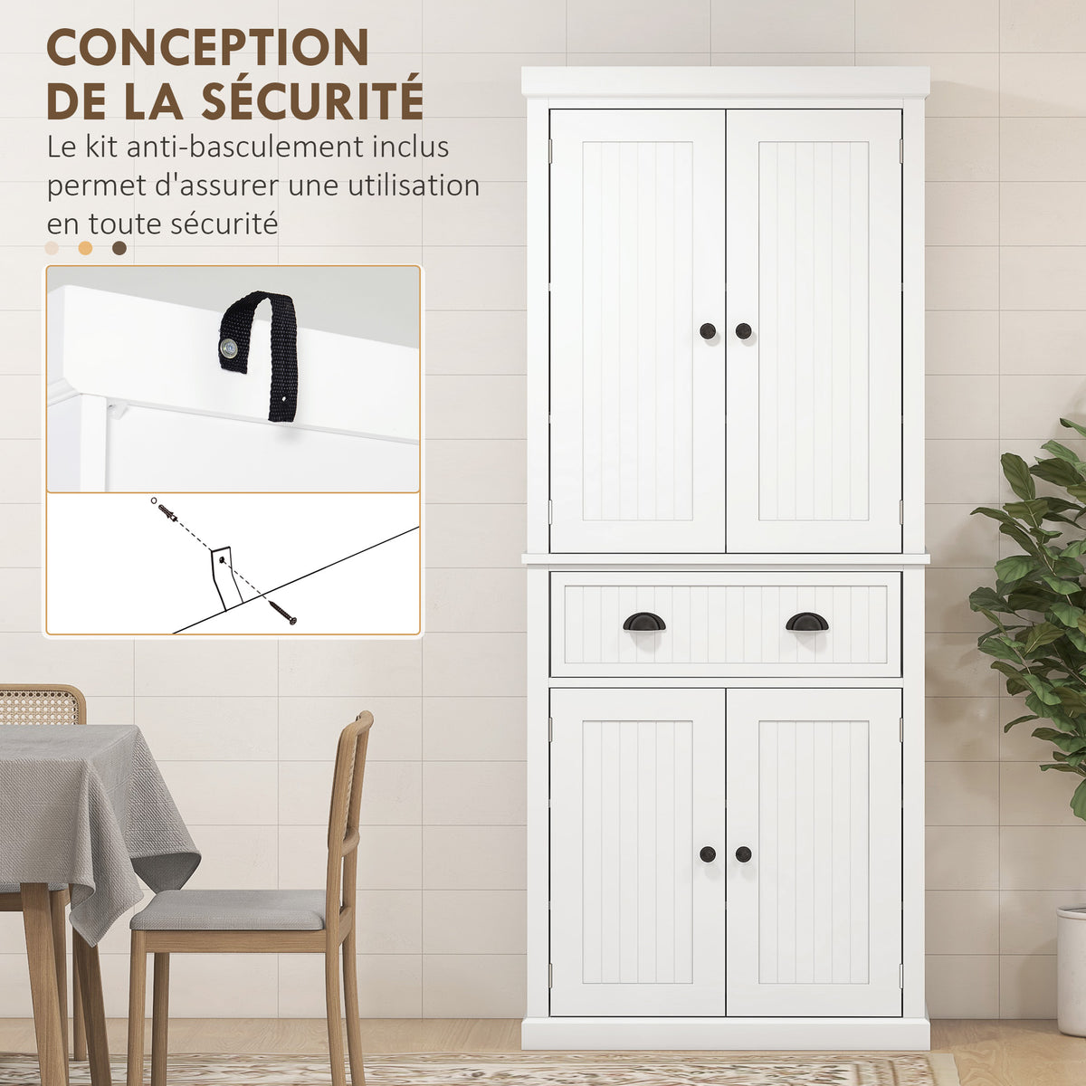 Armoire de cuisine buffet cuisine multi-rangements étagères réglables 4 portes grand tiroir 76,2 x 40,2 x 183 cm blanc-5