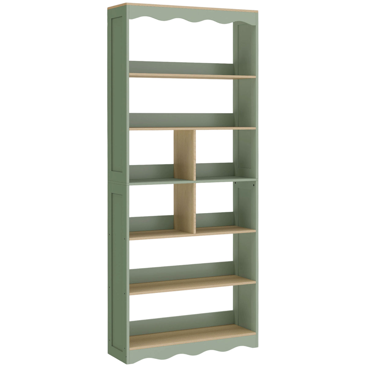 Bibliothèque, étagère de rangement à 6 niveaux avec 6 compartiments ouverts, 76 x 23,8 x 180 cm, bois naturel et vert-0