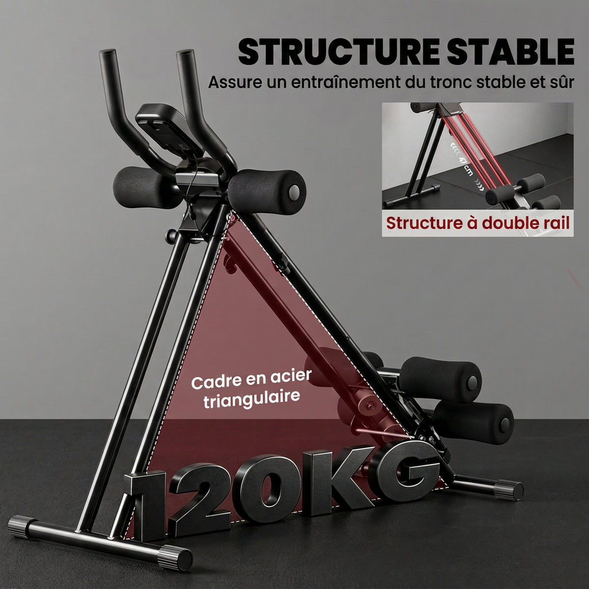 Appareil à Abdominaux Pliable avec Écran LCD, Double Rail, Mousse PVC, Cadre en Acier, 92x41x83cm, Noir-4