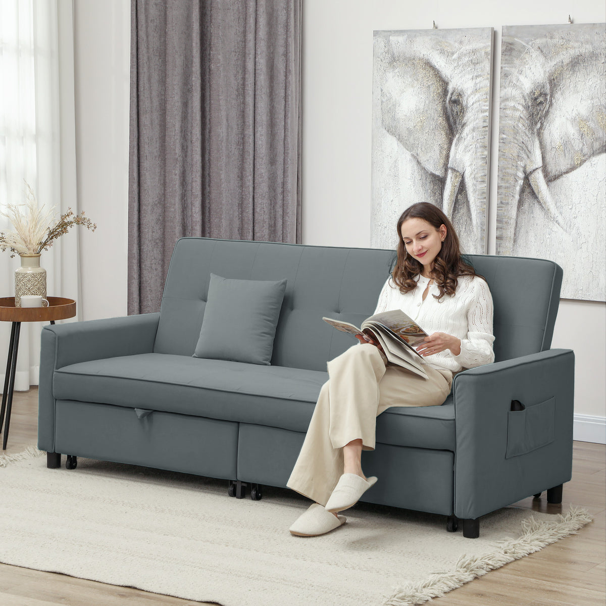 Canapé convertible 3 places canapé-lit clic-clac réversible avec dossier réglable et coussins, 196 x 90 x 89 cm, gris-1