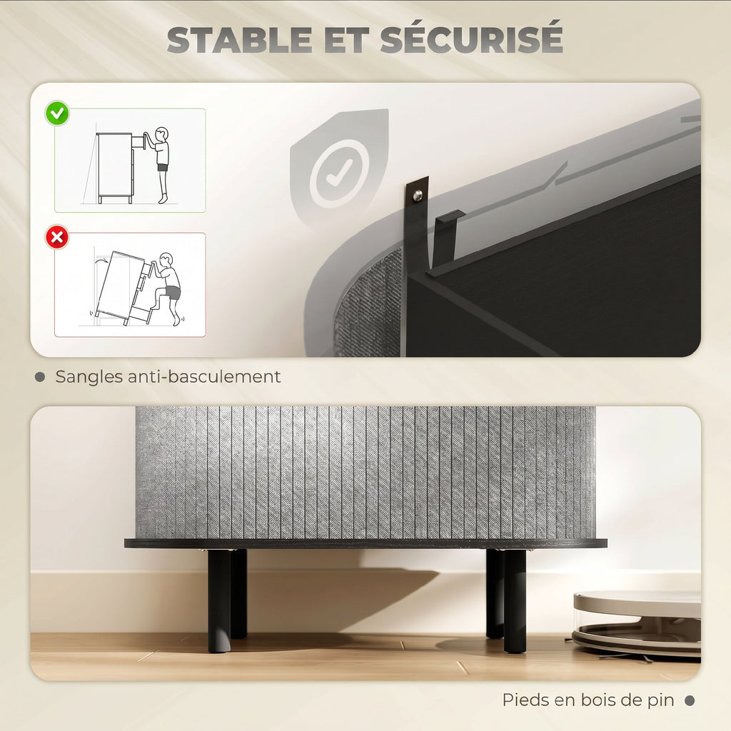 Buffet salon, meuble de rangement ovale avec 2 portes coulissantes et 2 compartiments, 80 x 40 x 78 cm, gris-6
