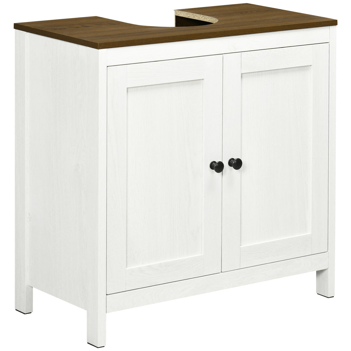 Meuble sous lavabo meuble de salle de bain 2 portes avec étagère 60 x 30 x 60 cm blanc et aspect bois-0