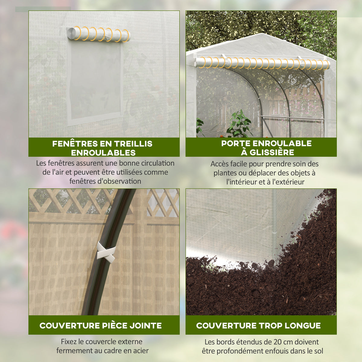 Serre de jardin serre tunnel de Jardin dim. 3,5L x 3l x 2H m Porte + 6 fenêtres enroulables Acier galvanisé bâche PE Haute densité Blanc-4