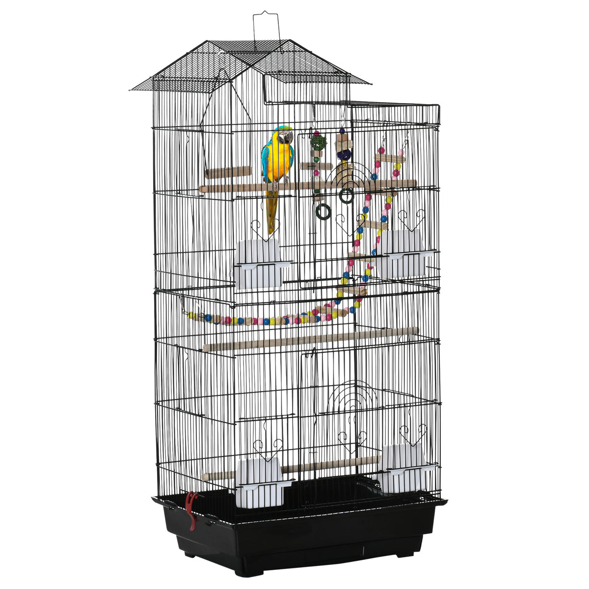 Cage à oiseaux 46 x 36 x 100 cm 4 mangeoires 3 perchoirs cage pour perruche calopsitte conure pinson canaris-0
