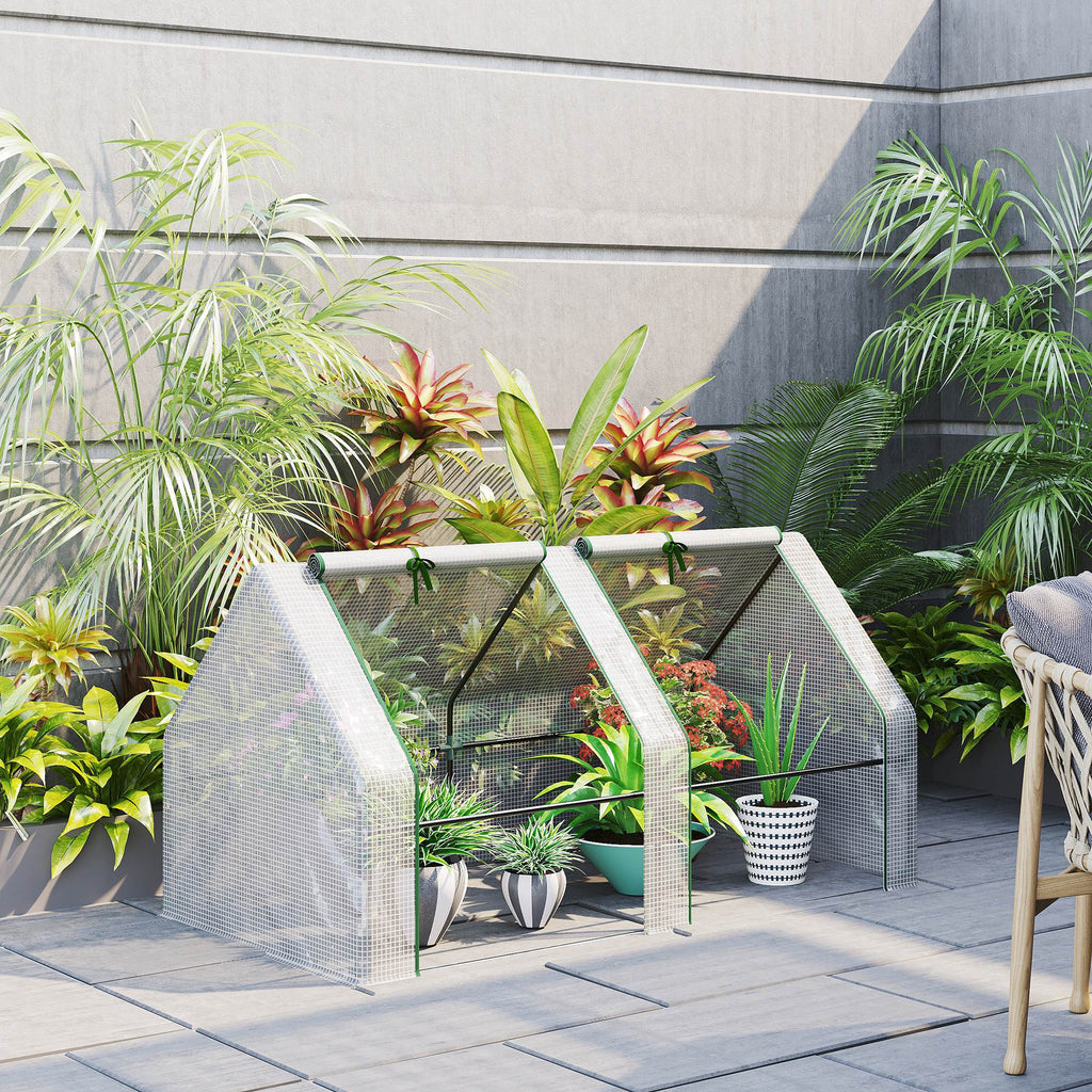 Mini Serre de Jardin mini serre tunnel 180L x 90l x 90H cm toit pointu Acier PE 140 g/m² Anti-UV fenêtres avec-1