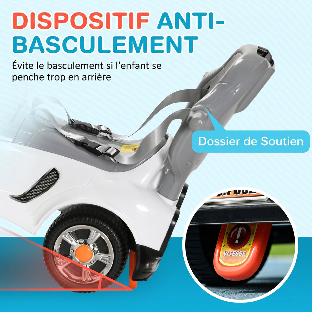 Porteur enfants, porteur bébé voiture à pousser 3 en 1 avec robot thème, pédales, poignée parentale, blanc-5