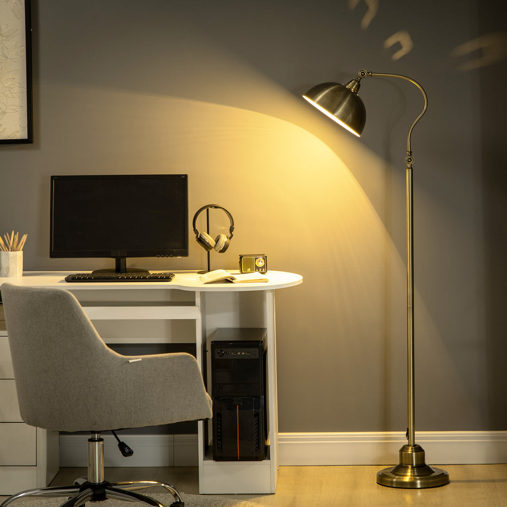 Lampadaire sur pied salon, lampe salon rétro avec abat-jour réglable, interrupteur à pied 42 x 25,5 x 152 cm ton laiton-1