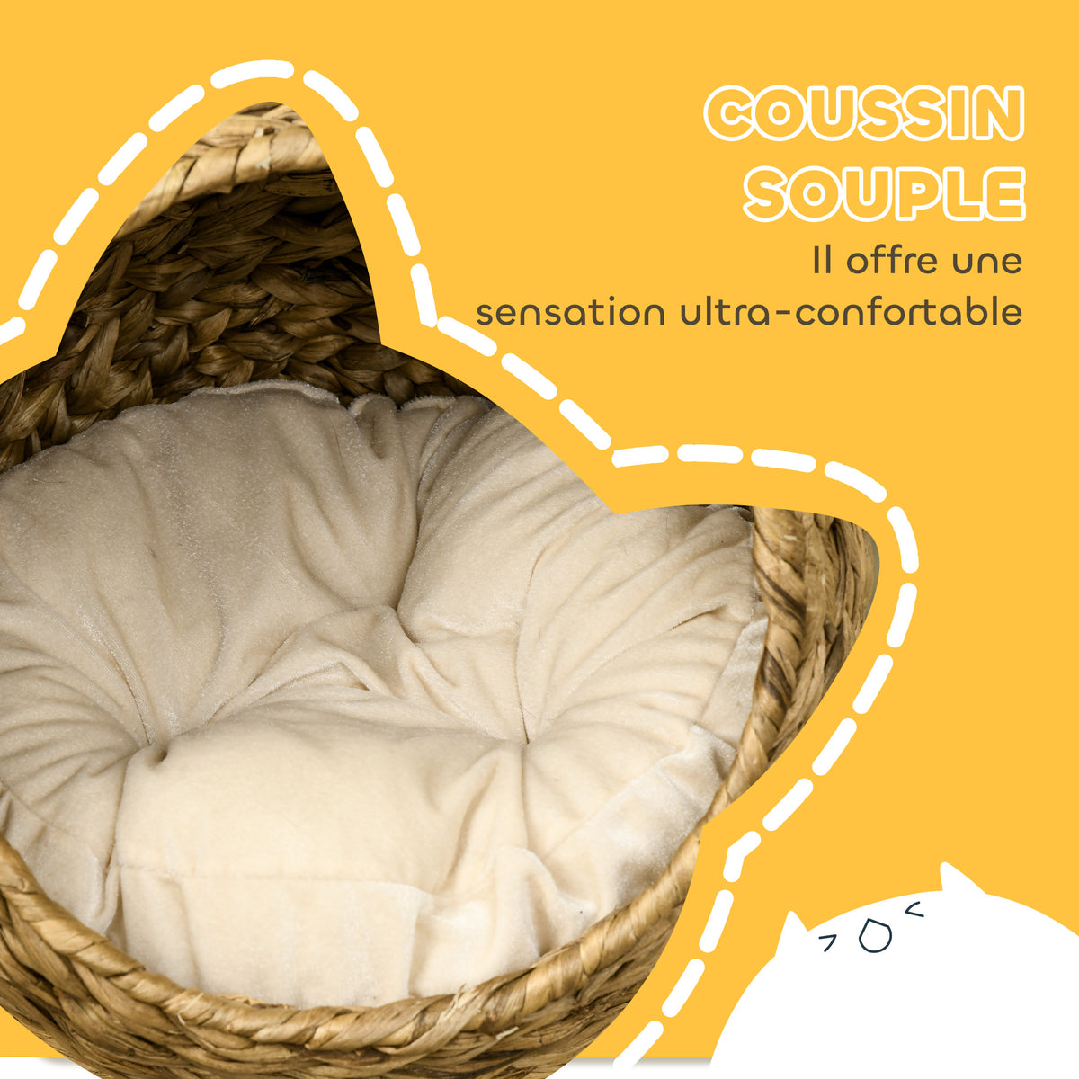 Panier chat lit surélevé chat cosy niche grotte à chat grand confort dim. 40L x 37l x 51H cm coussin moelleux beige inclus-5