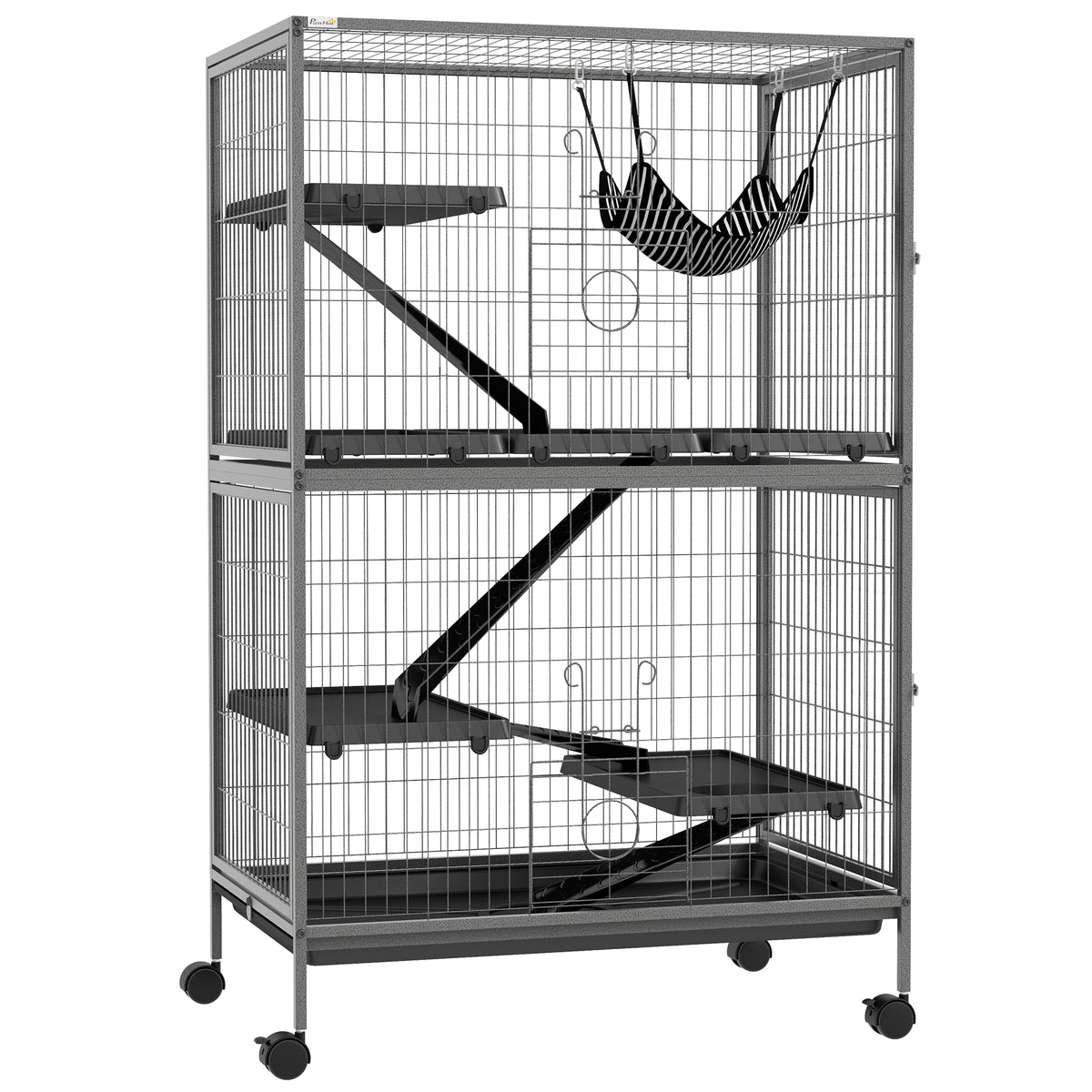Cage pour rongeurs Multifonction 4 Plateformes 3 rampes 4 Portes dim. 80L x 52l x 128H cm acier Gris argenté Noir-0