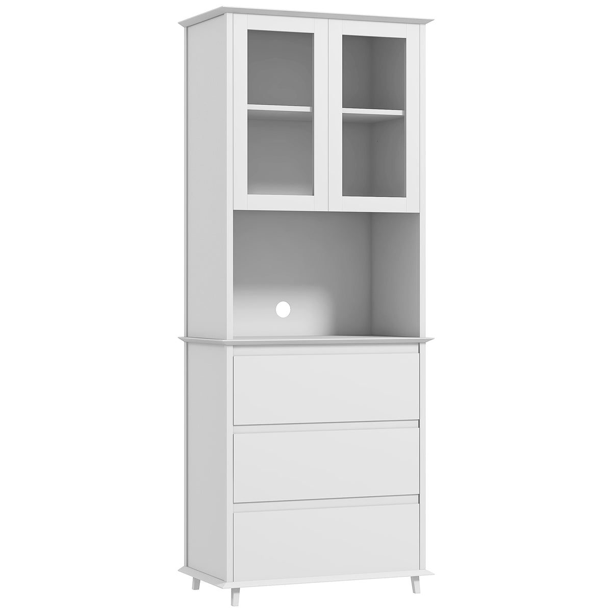 Buffet de cuisine meuble de rangement placard 2 portes 3 tiroirs et niche centrale dim. 68L x 38l x 172H cm MDF blanc-0