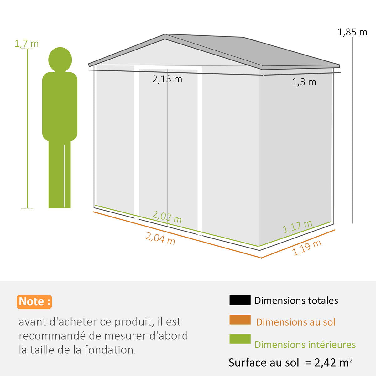 Abri de Jardin 2,42 m² - Remise pour Outils avec Fondation - cabanon Porte verrouillable - tôle d'acier marron clair-2