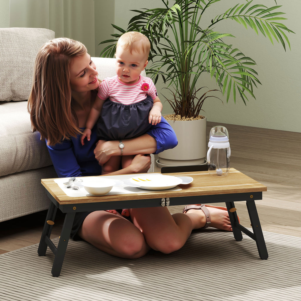 Table de lit pliable et réglable, plateau de lit pour ordinateur portable en bambou - plateau inclinable, tiroir, chêne-8