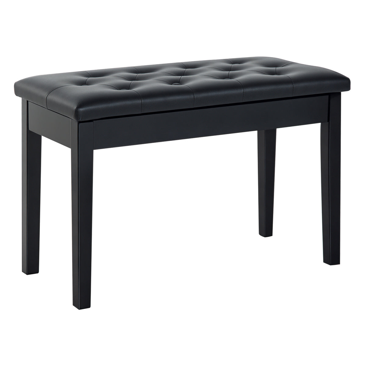 Banquette tabouret siège pour piano avec coffre de rangement pied bois caoutchouc assise capitonnée noir-0