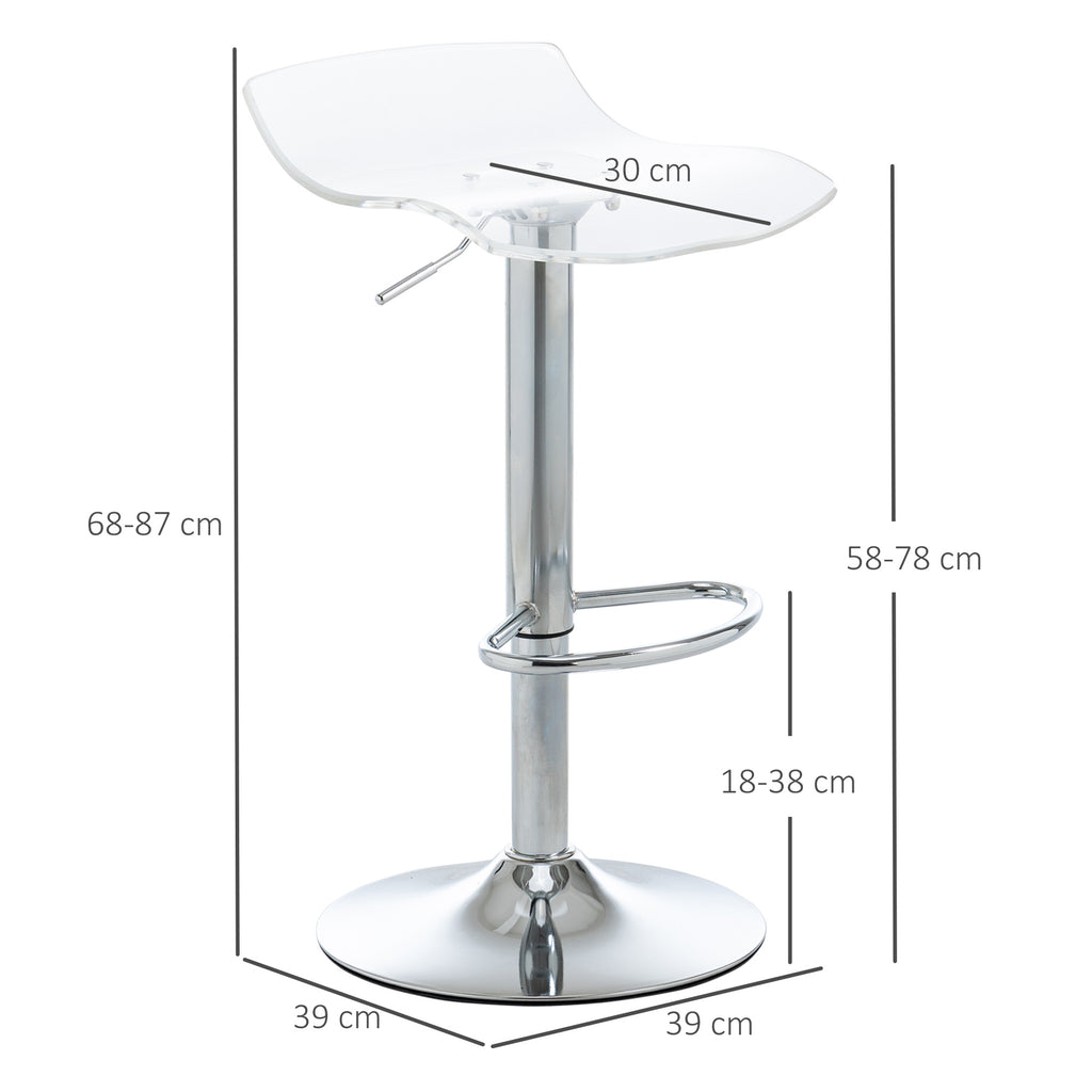 Lot de 2 tabourets de bar design contemporain assise acrylique et piètement métal - pivotant 360° - hauteur réglable avec repose-pieds - transparent-2