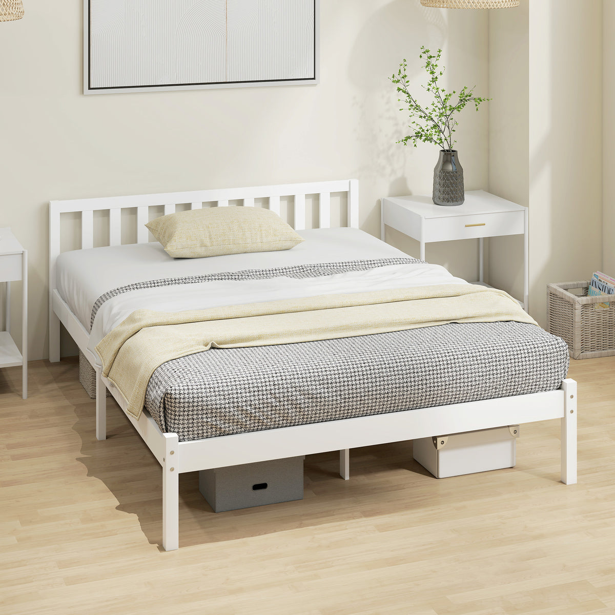 Cadre de lit en bois massif 140x190 cm lit simple avec tête de lit et sommier à lattes solide pour enfants adultes-9