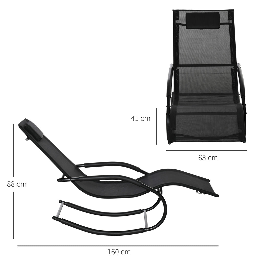 Chaise longue à bascule rocking chair ergonomique avec tétière accoudoirs métal galvanisé textilène 62l x 150P-2