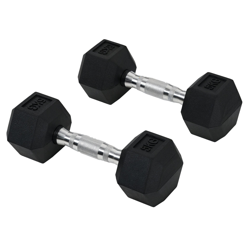 Ensemble d'haltères courtes total 2 x 5 Kg, haltères musculation fitness pour homme et femme, entraînement musculaire & haltérophilie - métal caoutchouc noir-0