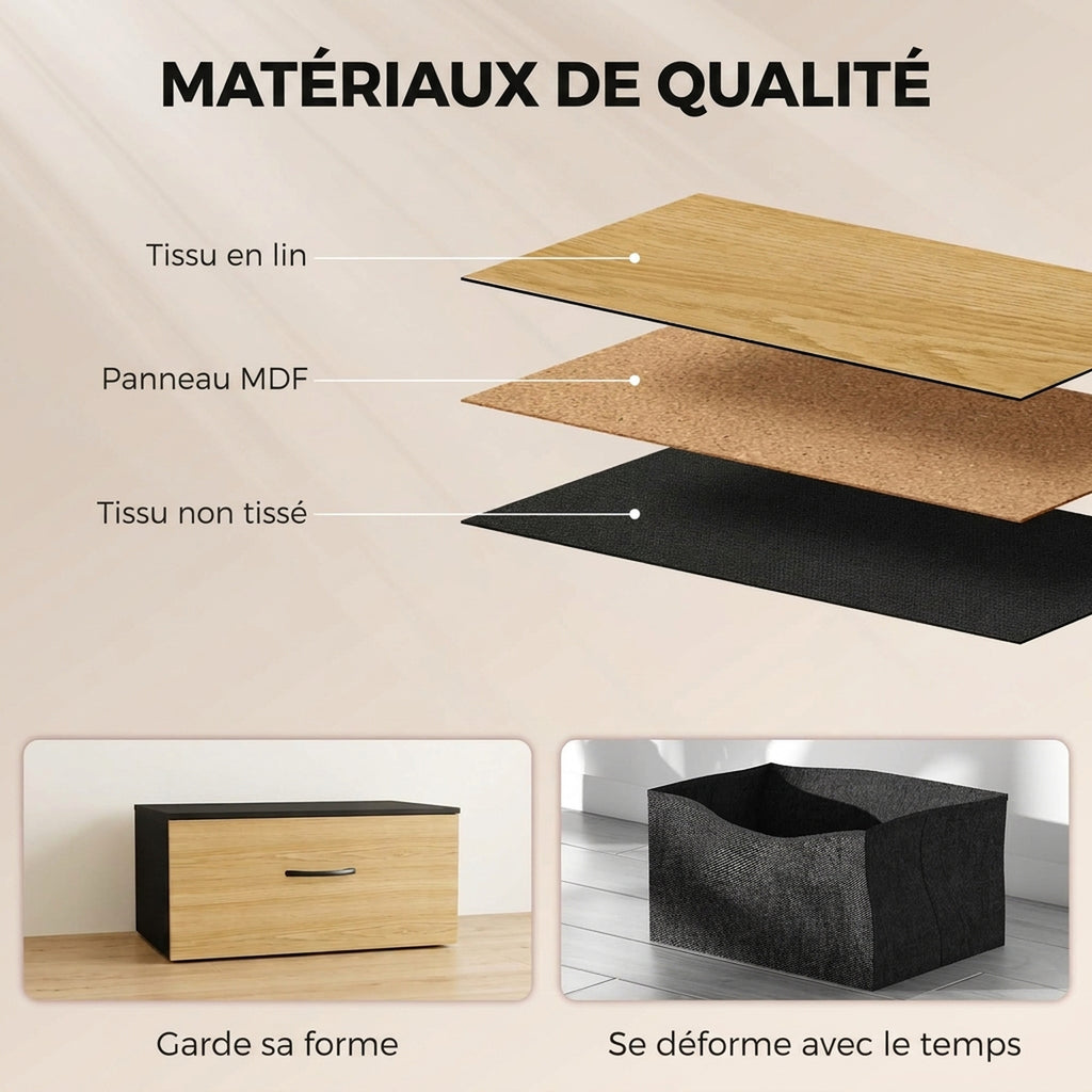 Commode, meuble de rangement avec 5 tiroirs en tissu pliables, plateau et cadre en acier, 98 x 29 x 63 cm, chêne-5