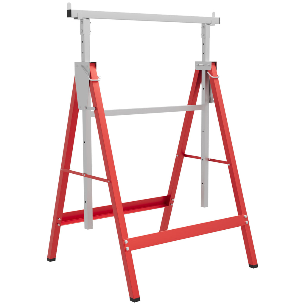 Lot de 2 tréteaux pliables télescopiques hauteur réglable 80-130 cm rouge-0