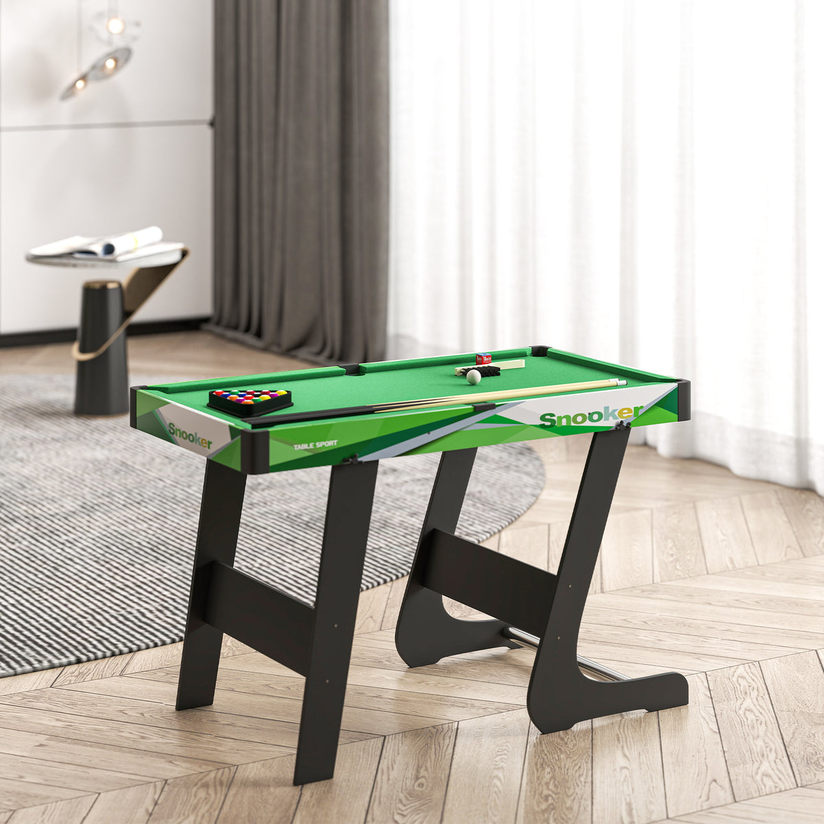 Table de billard pliable avec accessoires 2 queues, 16 billes, traingle, craie, dim. 104L x 55,5l x 68H cm, tapis vert-6