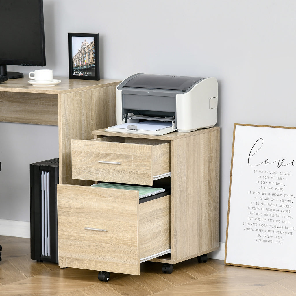 Caisson de bureau caisson de rangement mobile 2 tiroirs 5 roulettes en panneau de particules 39,5 x 39 x 58,5 cm-1