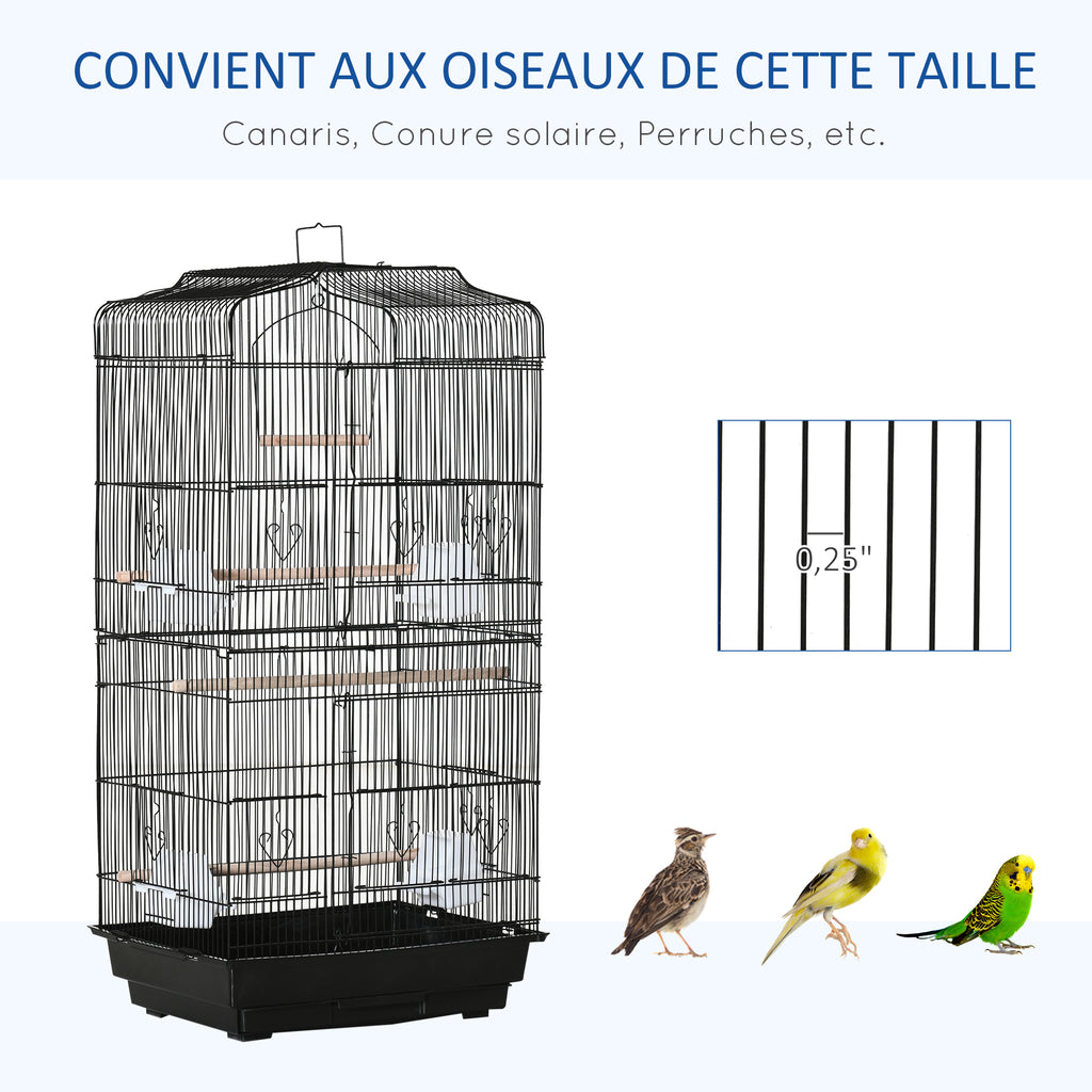 Cage à oiseaux volière avec mangeoires perchoirs plateau excrément amovible cage pour canaris perruches perroquets 46,5 x 35,5 x 92 cm noir-6