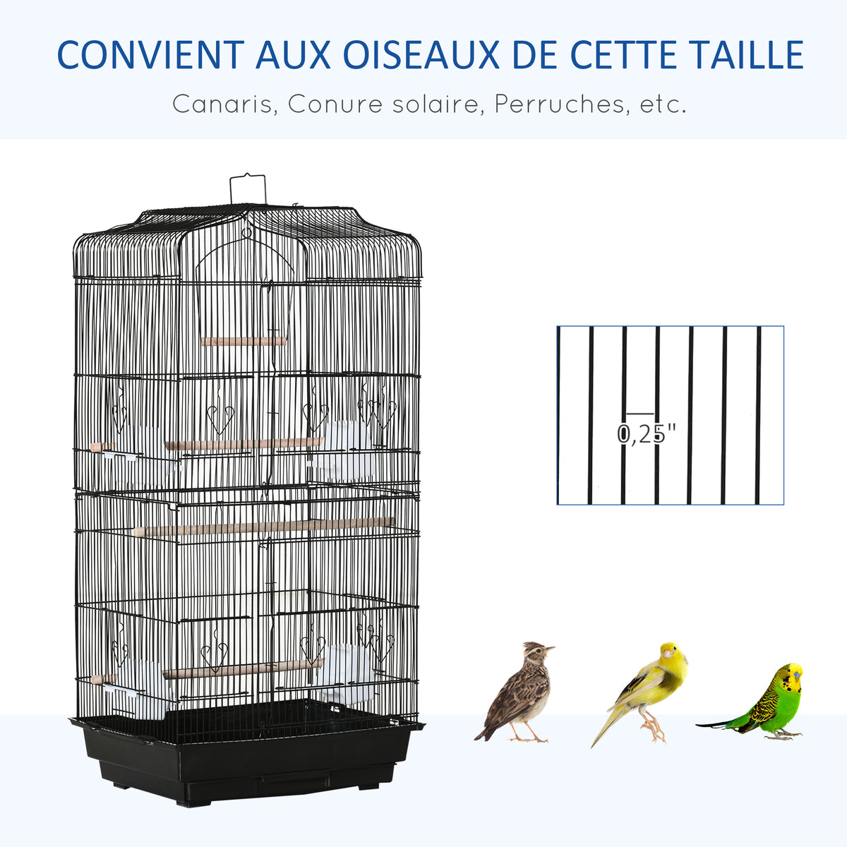 Cage à oiseaux volière avec mangeoires perchoirs plateau excrément amovible cage pour canaris perruches perroquets 46,5 x 35,5 x 92 cm noir-6