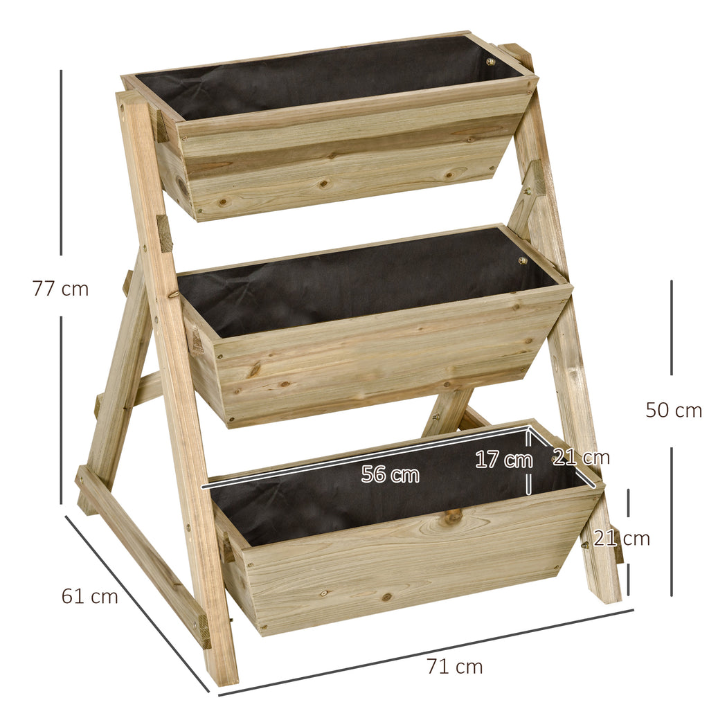Jardinière sur Pieds carré Potager 3 étages 71L x 61l x 77H cm Inserts d'irrigation Feutre de Drainage Bois-2