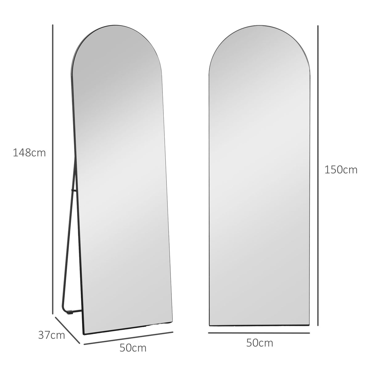 Miroir en pleine longueur 50 x 150 cm miroir sur pied grand miroir mural sans cadre  pour salon, noir-2