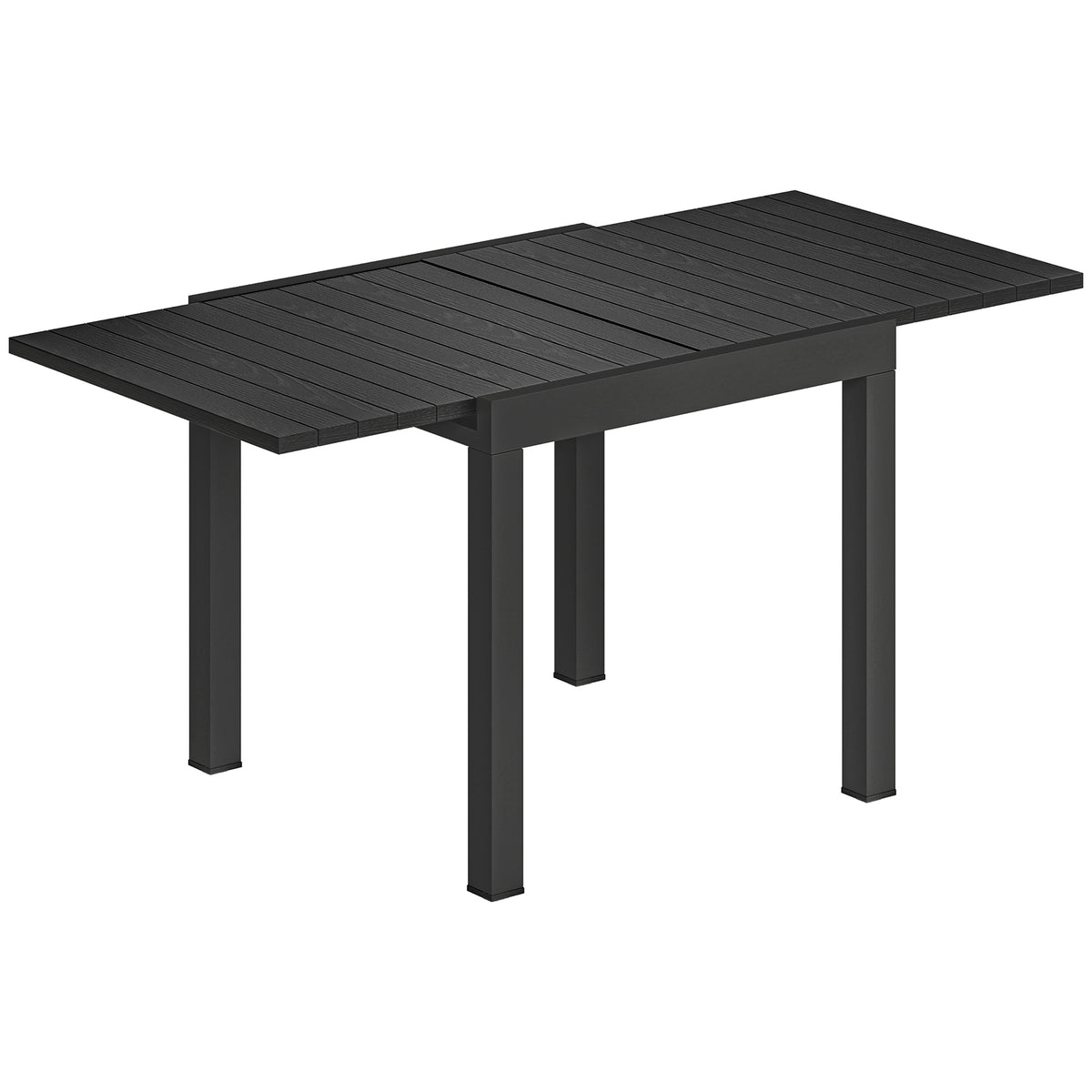 Table de jardin extensible pour 4-6 personnes avec rallonge auto-stockée aluminium avec effet bois 80-160 x 80 cm noir-0