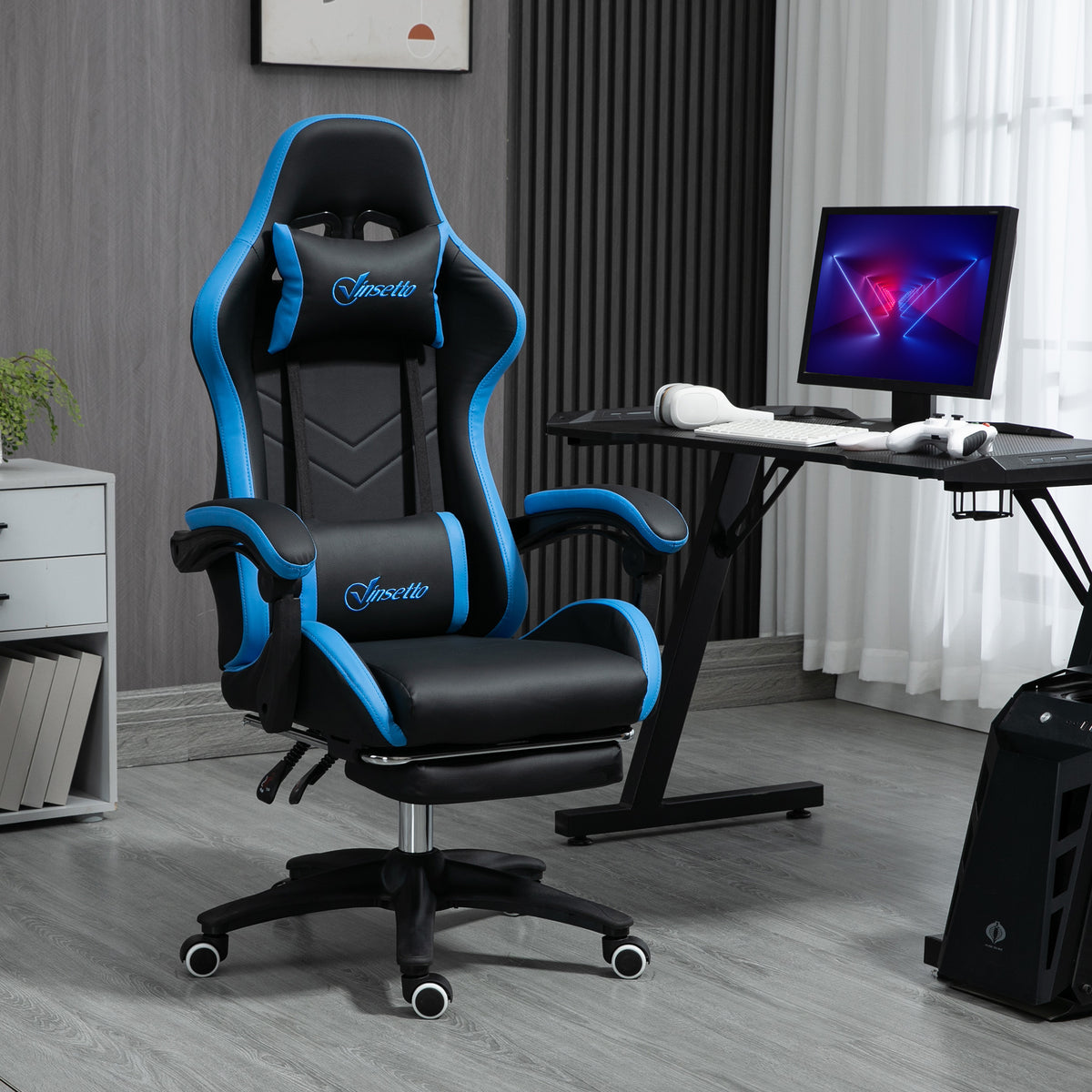 Chaise gaming fauteuil gaming ergonomique avec dossier inclinable à 135° et soutien lombaire, 65 x 65 x 121-129 cm noir-1